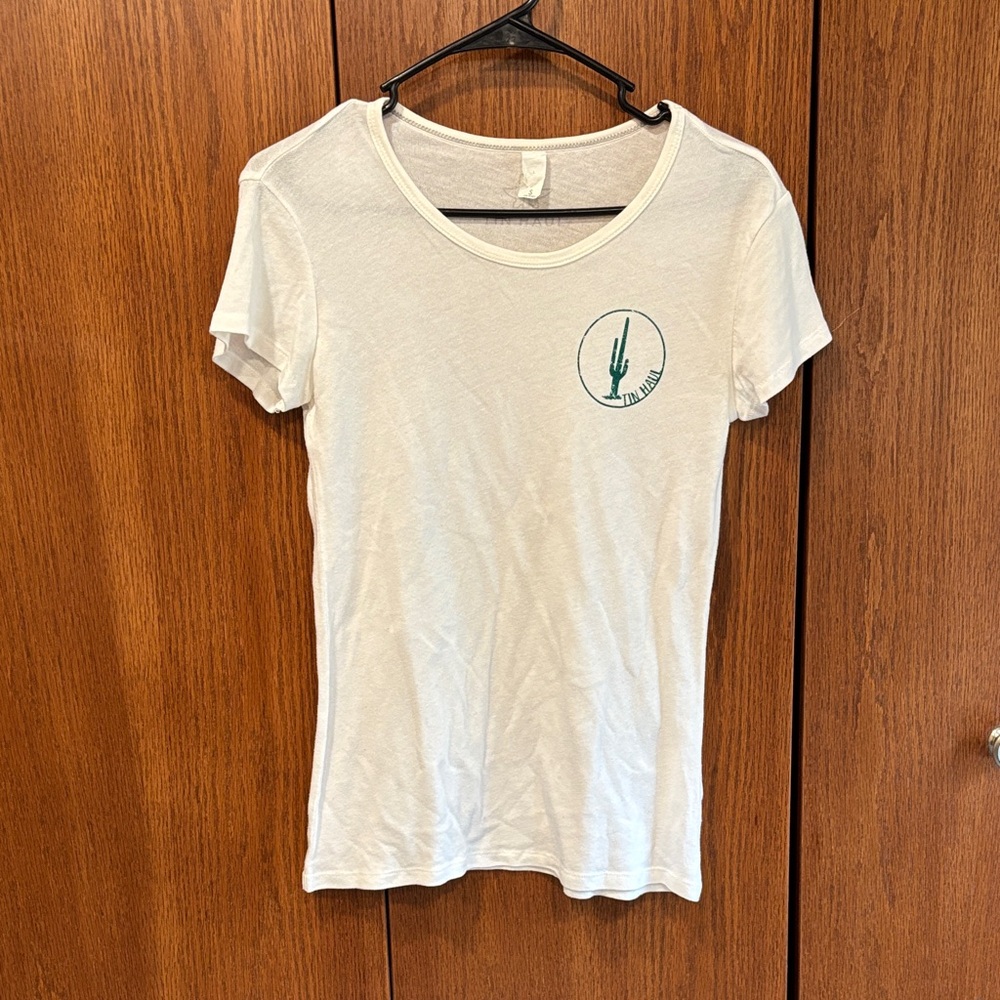 White t shirt with cactus logo